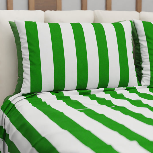 Copriletto Estivo, Coperta Leggera, con Federe Le Righe Bianco/Verde Scuro