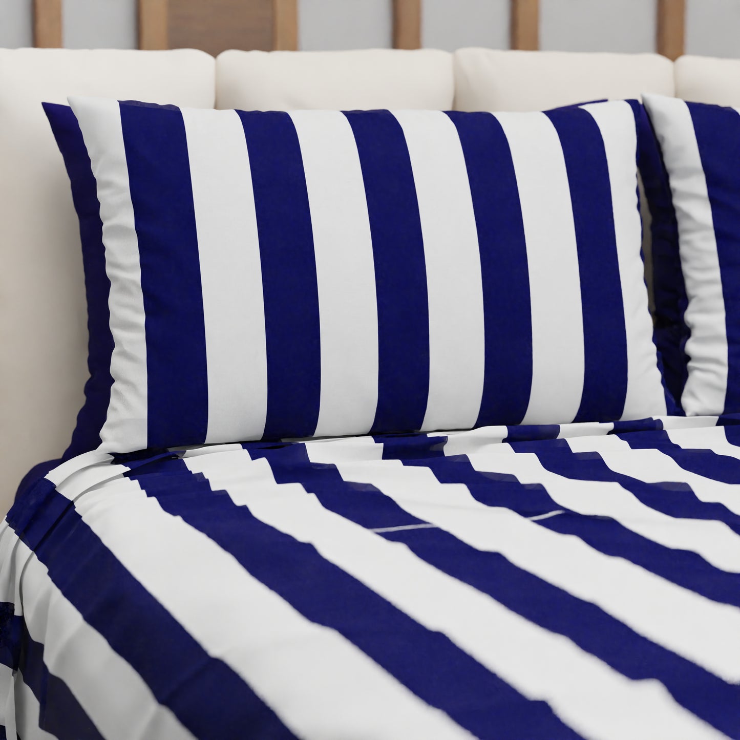 Copriletto Estivo, Coperta Leggera, con Federe Le Righe Bianco/Blu Notte