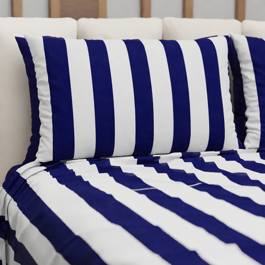 Copriletto Estivo, Coperta Leggera, con Federe Le Righe Bianco/Blu Notte
