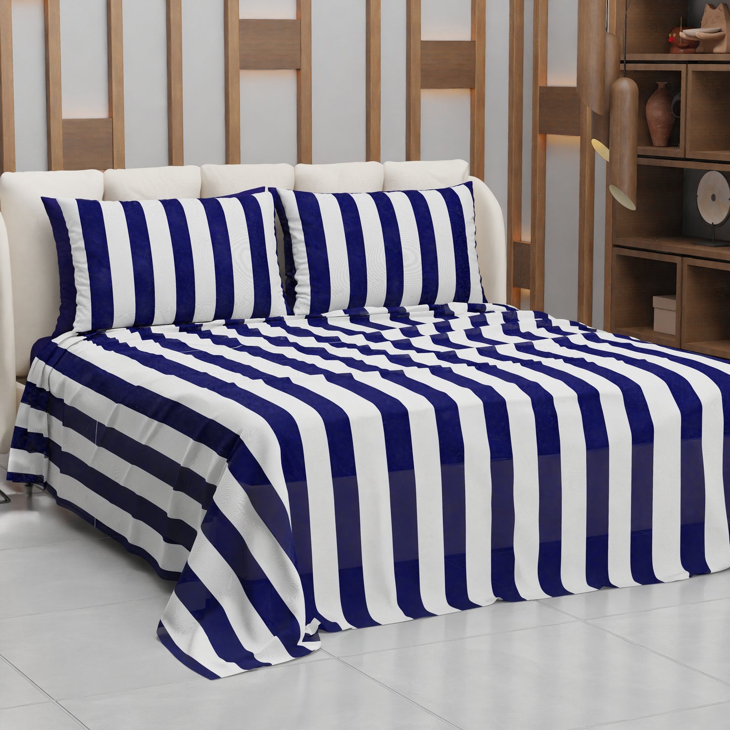 Copriletto Estivo, Coperta Leggera, con Federe Le Righe Bianco/Blu Notte