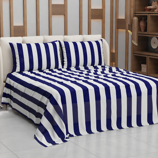 Copriletto Estivo, Coperta Leggera, con Federe Le Righe Bianco/Blu Notte