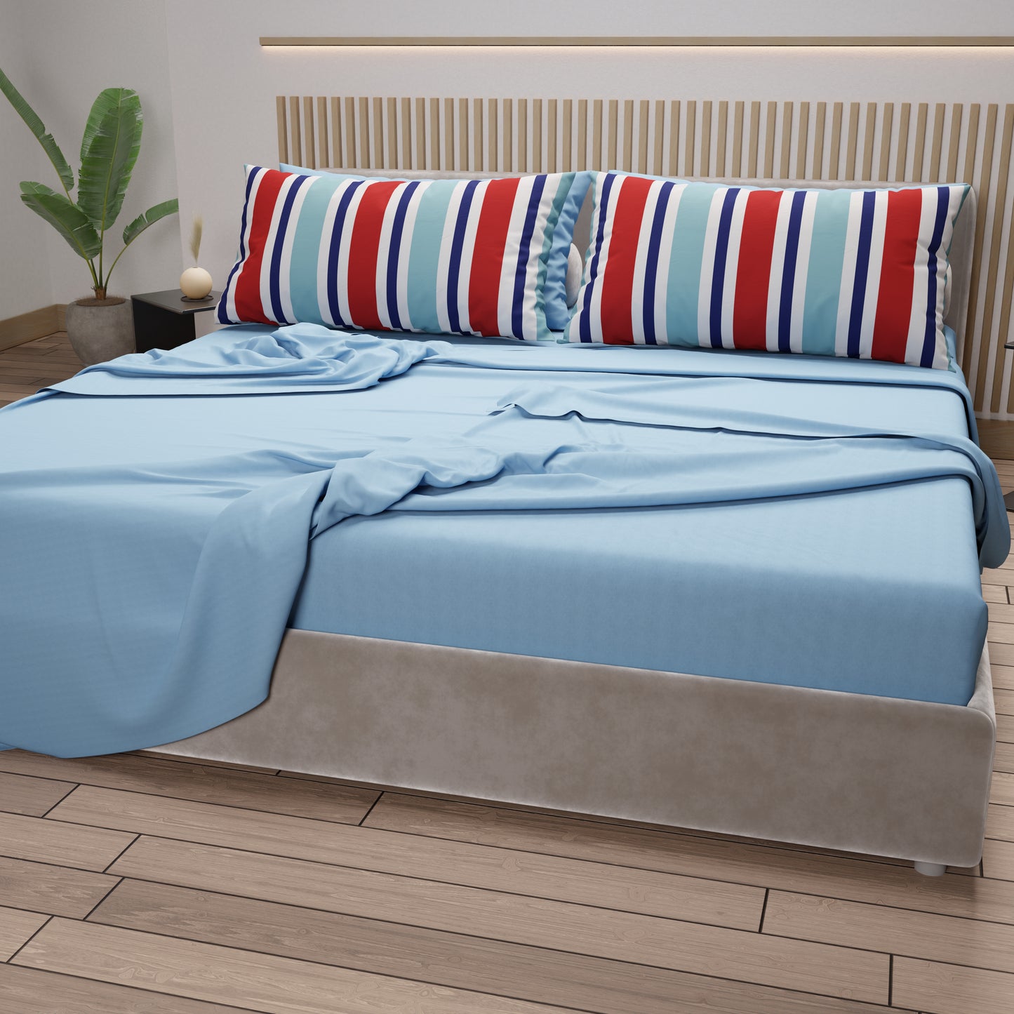 Lenzuola in Cotone, Completo Letto con Federe in Stampa Digitale Mille Righe 27.