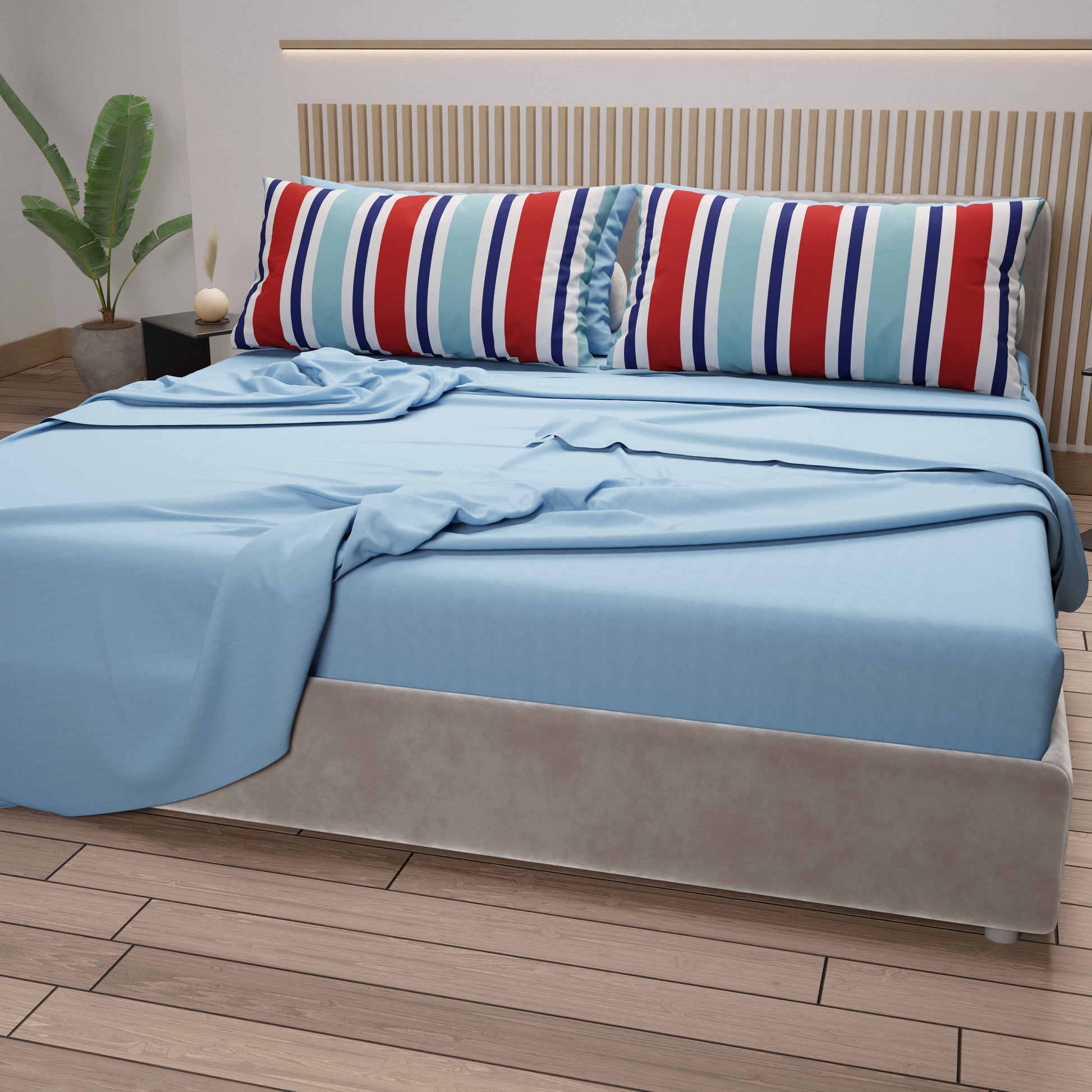 Lenzuola in Cotone, Completo Letto con Federe in Stampa Digitale Mille Righe 27.
