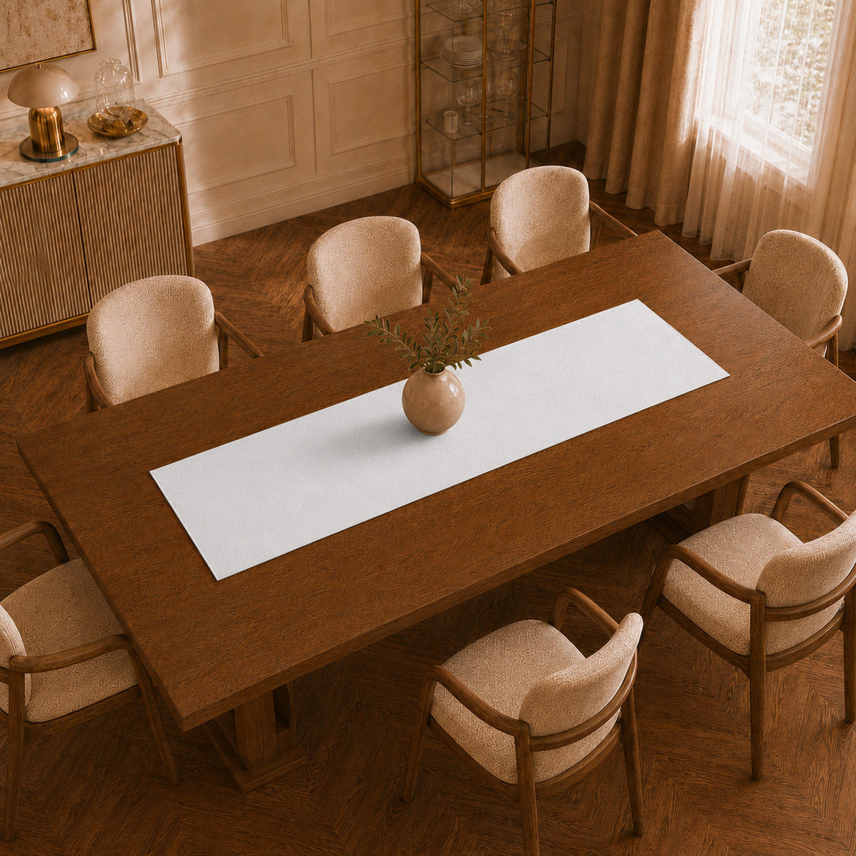 Runner da tavola effetto velluto Bianco Ottico, 55 × 150 cm — vista dall’alto