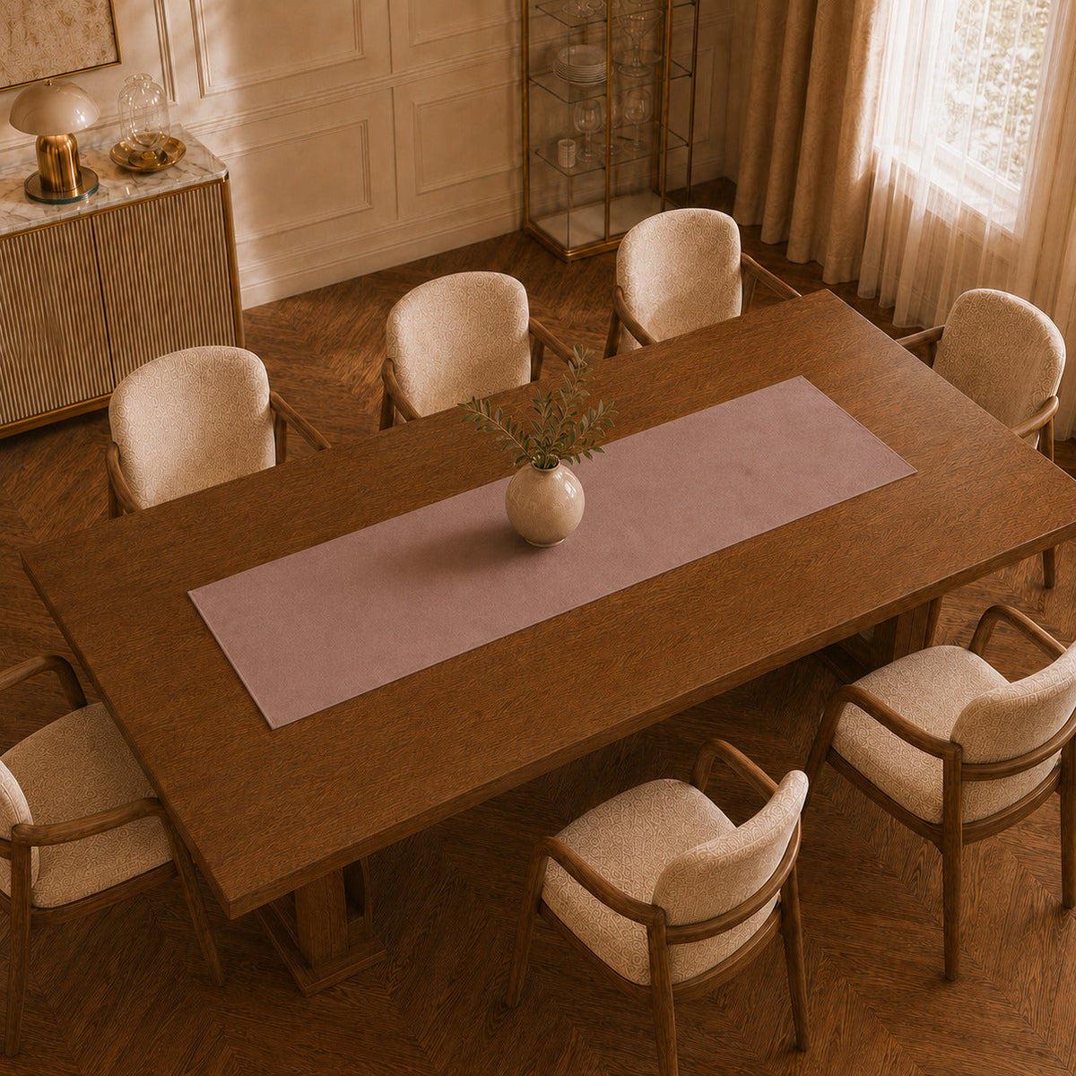 Runner da tavola effetto velluto Cipria, 55 × 150 cm — vista dall’alto