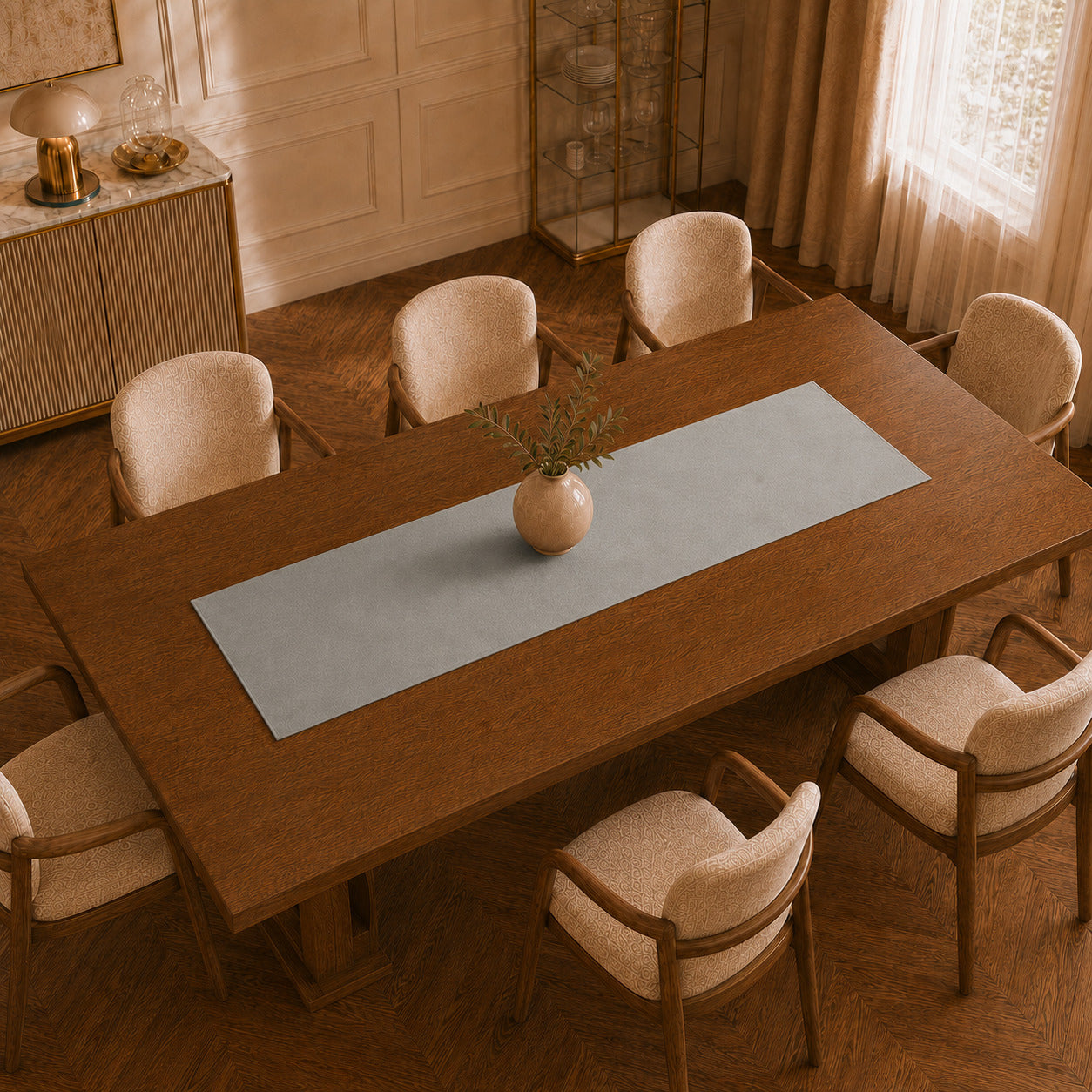 Runner da tavola effetto velluto Grigio Chiaro, 55 × 150 cm — vista dall’alto