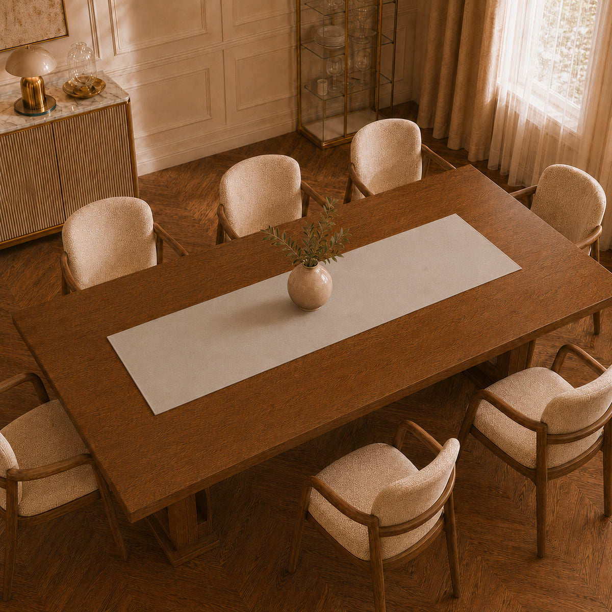 Runner da tavola effetto velluto Bianco Latte, 55 × 150 cm — vista dall’alto