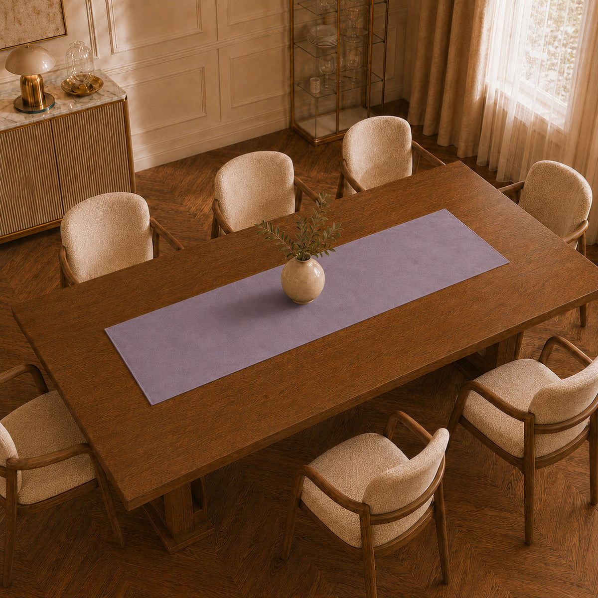 Runner da tavola effetto velluto Lilla, 55 × 150 cm — vista dall’alto