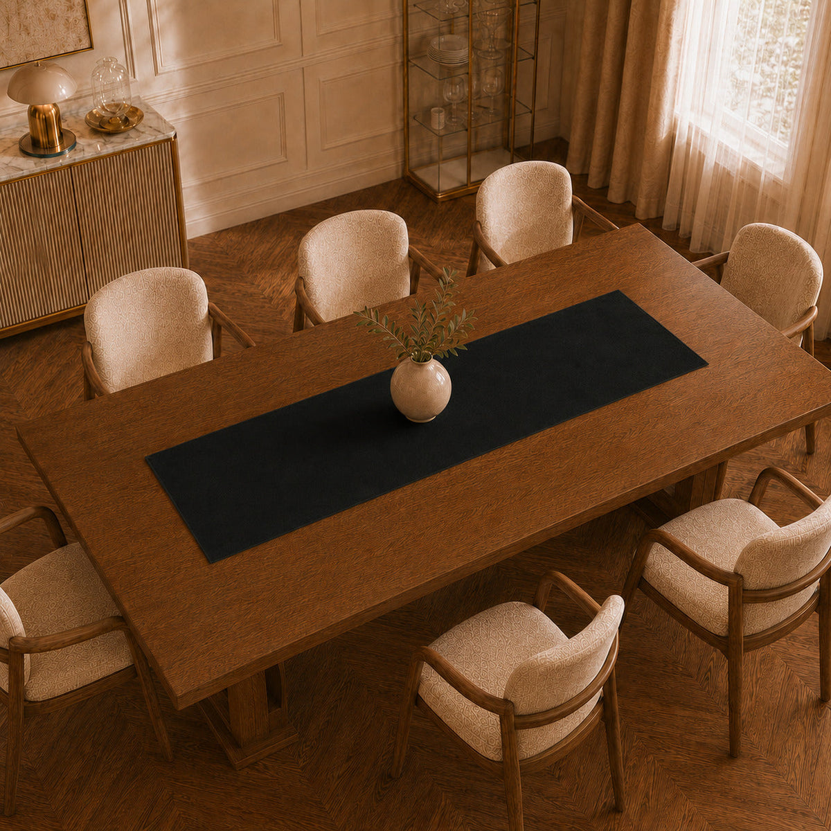 Runner da tavola effetto velluto Nero, 55 × 150 cm — vista dall’alto