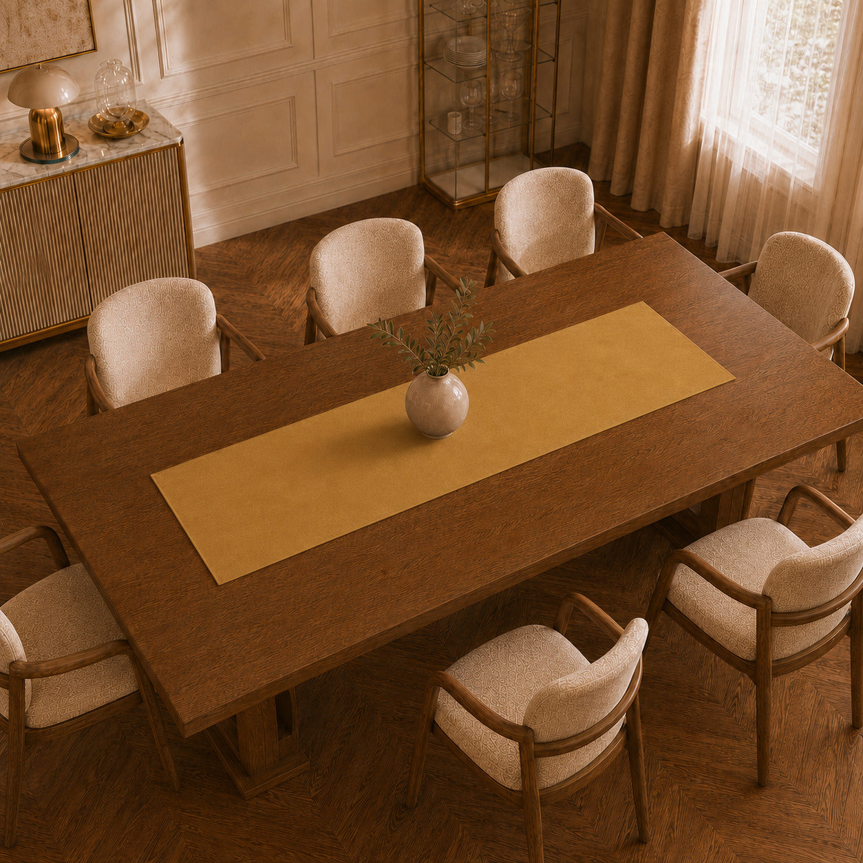 Runner da tavola effetto velluto Oro, 55 × 150 cm — vista dall’alto