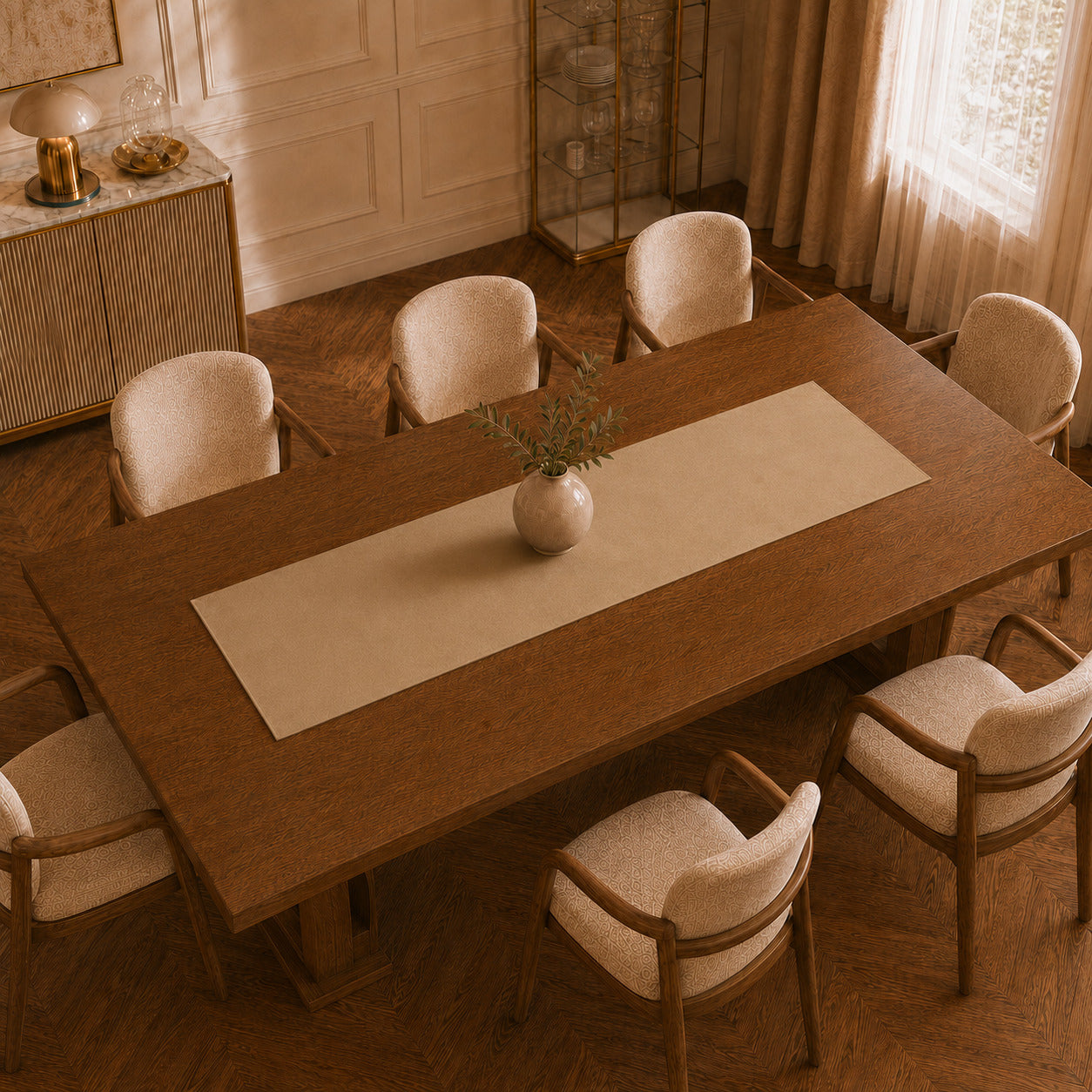 Runner da tavola effetto velluto Panna, 55 × 150 cm — vista dall’alto