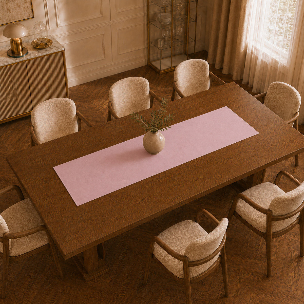 Runner da tavola effetto velluto Rosa, 55 × 150 cm — vista dall’alto