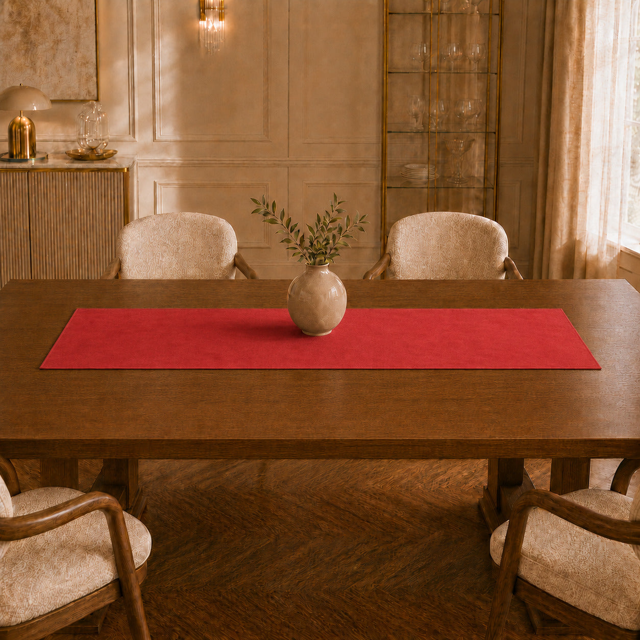 Runner da tavola effetto velluto Rosso, 55 × 150 cm — vista ambientata