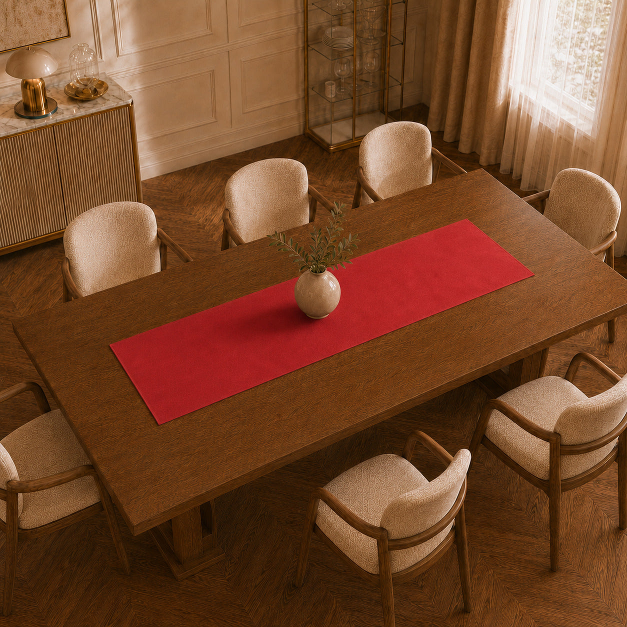 Runner da tavola effetto velluto Rosso, 55 × 150 cm — vista dall’alto