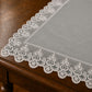 Runner da tavola effetto velluto Grigio Chiaro con Pizzo Rebrodé bianco, 55 × 150 cm — dettaglio tessuto e finiture