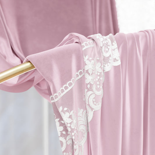 Tenda a Pannello in Velluto per Interni con Anelli e Pizzo Rebrodè, 140x280 cm, Rosa by Sissy