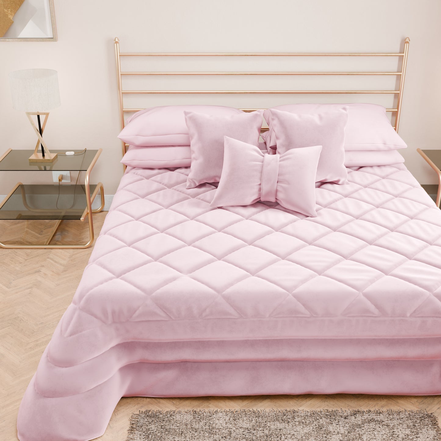 Trapuntino Primaverile in Velluto da Corredo Piazzato Rosa