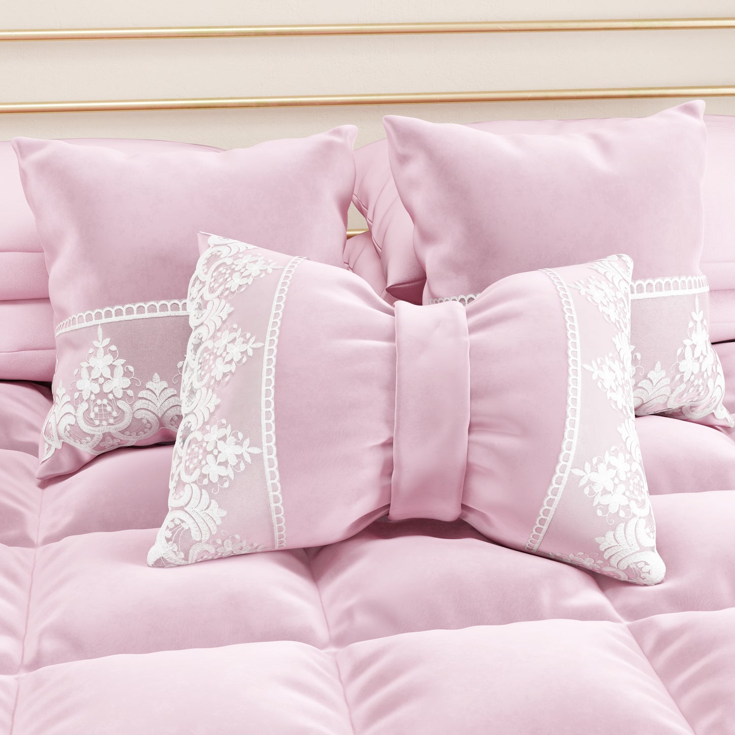 Coussins décoratifs en velours avec volant et dentelle rebrodée 2 pcs, coussins de canapé rose By Sissy