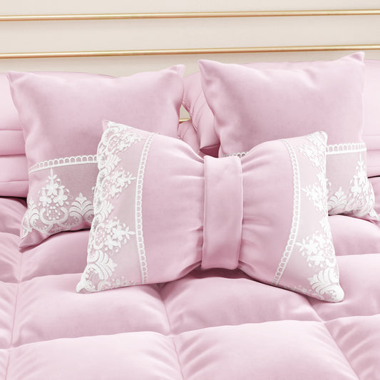 Coussins décoratifs en velours avec volant et dentelle rebrodée 2 pcs, coussins de canapé rose By Sissy