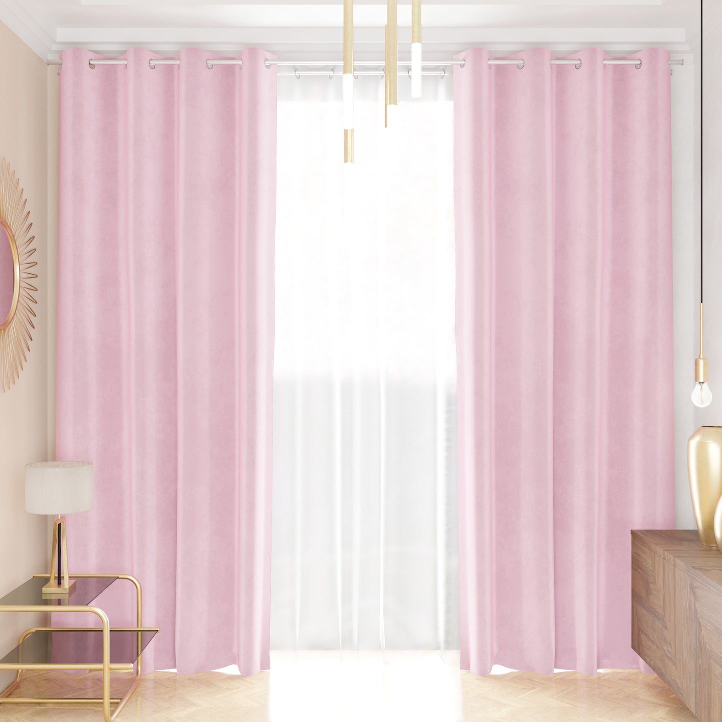 Rideau à Panneau en Velours pour Intérieur avec Anneaux, 140x280 cm, Rose