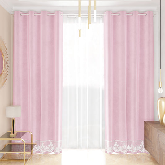 Tenda a Pannello in Velluto per Interni con Anelli e Pizzo Rebrodè, 140x280 cm, Rosa by Sissy