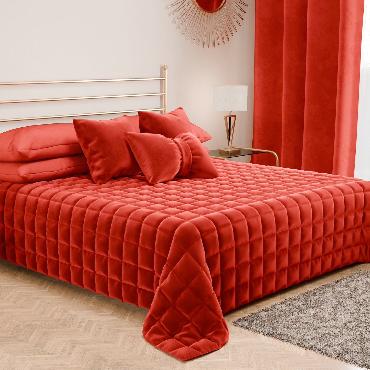 Courtepointe couvre-lit printanière et automnale en velours double face rouge