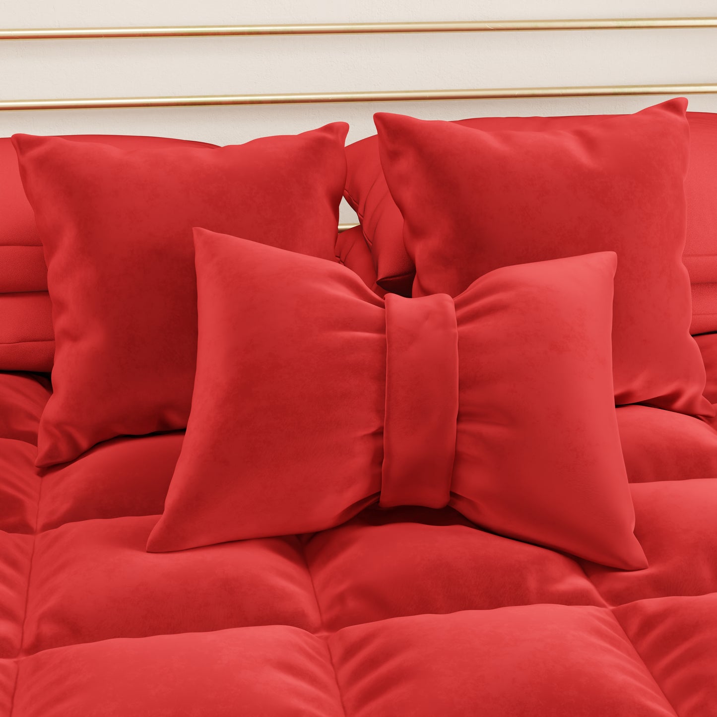 Coussin décoratif Noeud en velours 40x50 cm, coussin de canapé rouge