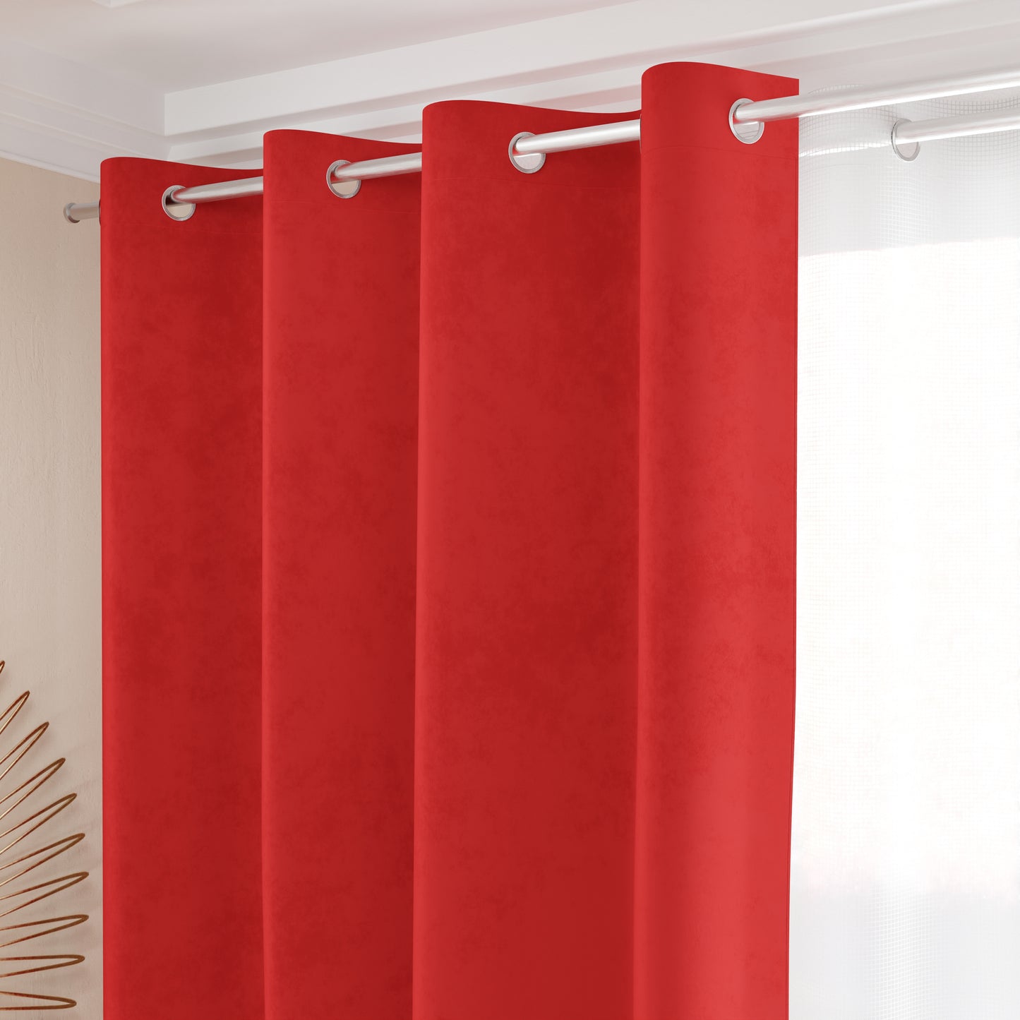 Rideau à Panneau en Velours pour Intérieur avec Anneaux, 140x280 cm, Rouge