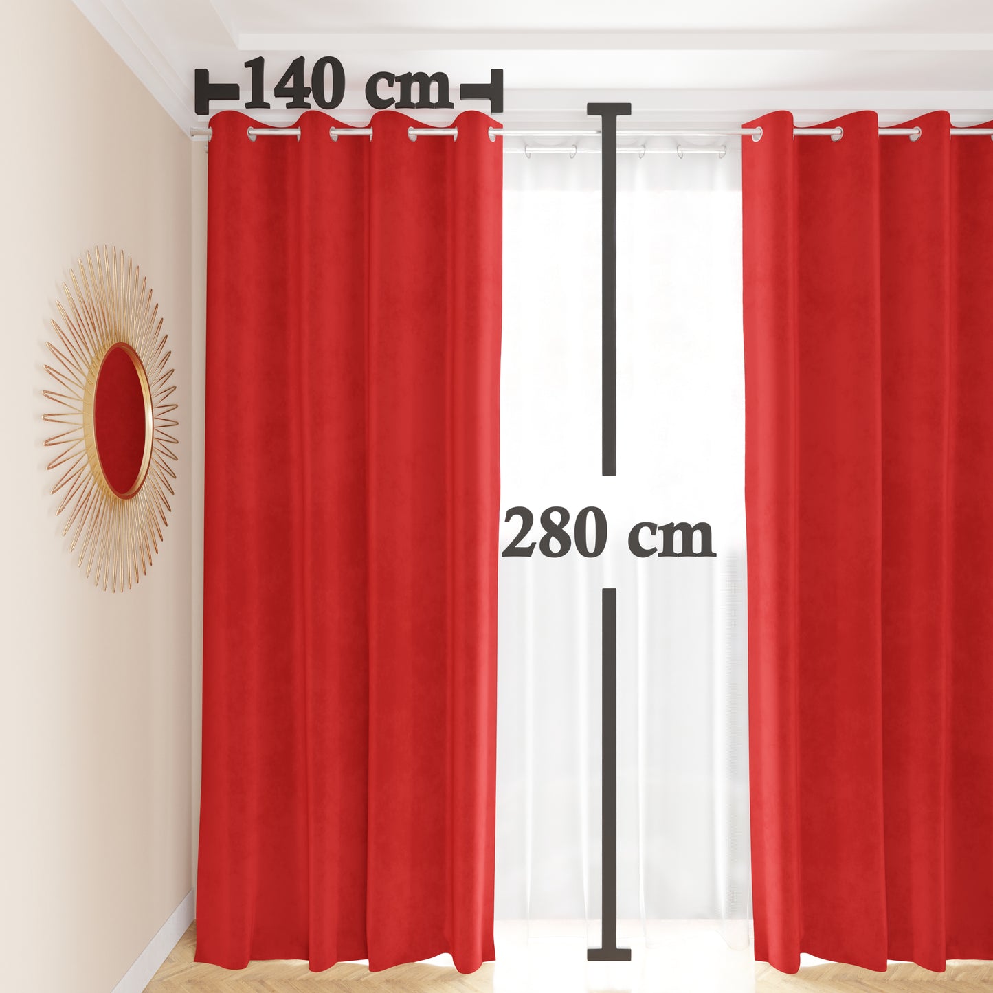 Rideau à Panneau en Velours pour Intérieur avec Anneaux, 140x280 cm, Rouge