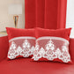 Coussins décoratifs en velours avec volant et dentelle rebrodée 2 pcs, coussins de canapé rouge By Sissy