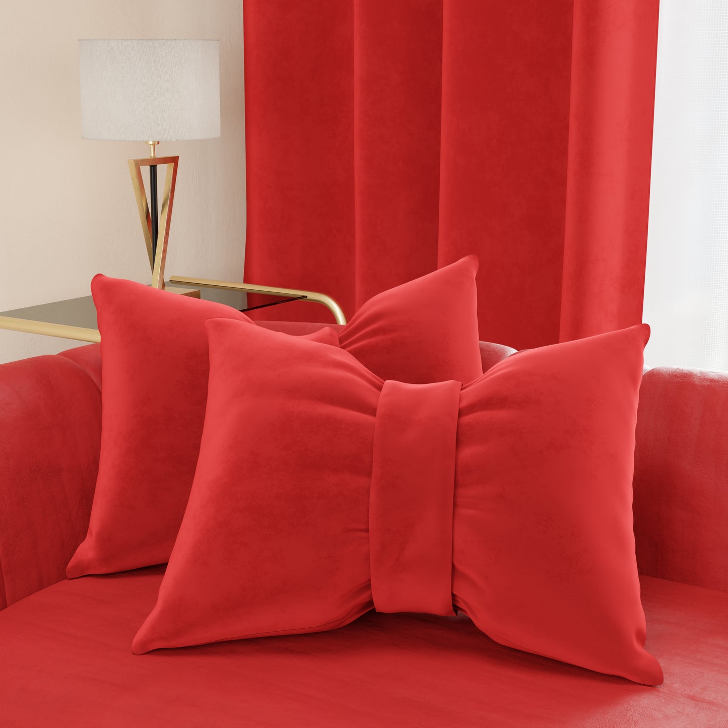 Coussin décoratif Noeud en velours 40x50 cm, coussin de canapé rouge