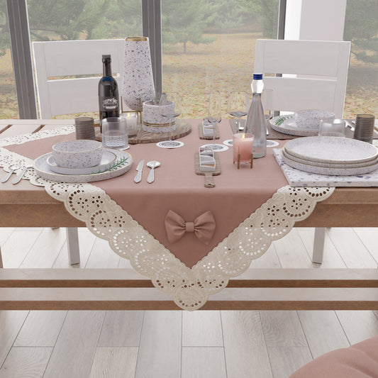 Centrotavola Cucina Elegante Shabby Chic con Pizzo e Fiocchi Cipria
