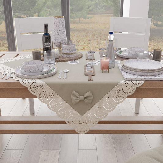 Centrotavola Cucina Elegante Shabby Chic con Pizzo e Fiocchi Beige