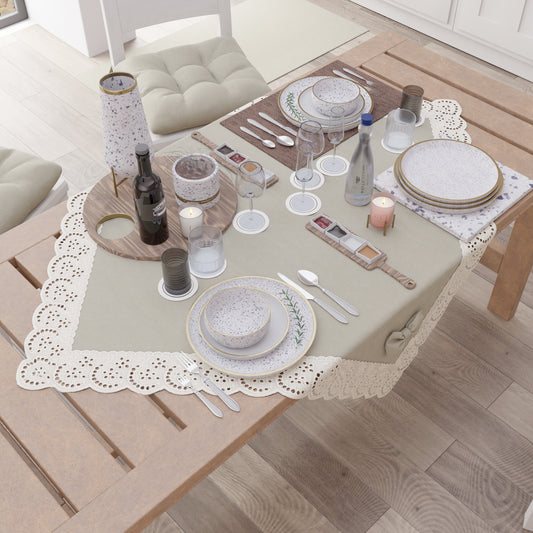 Centrotavola Cucina Elegante Shabby Chic con Pizzo e Fiocchi Beige