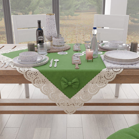 Centrotavola Cucina Elegante Shabby Chic con Pizzo e Fiocchi Verde