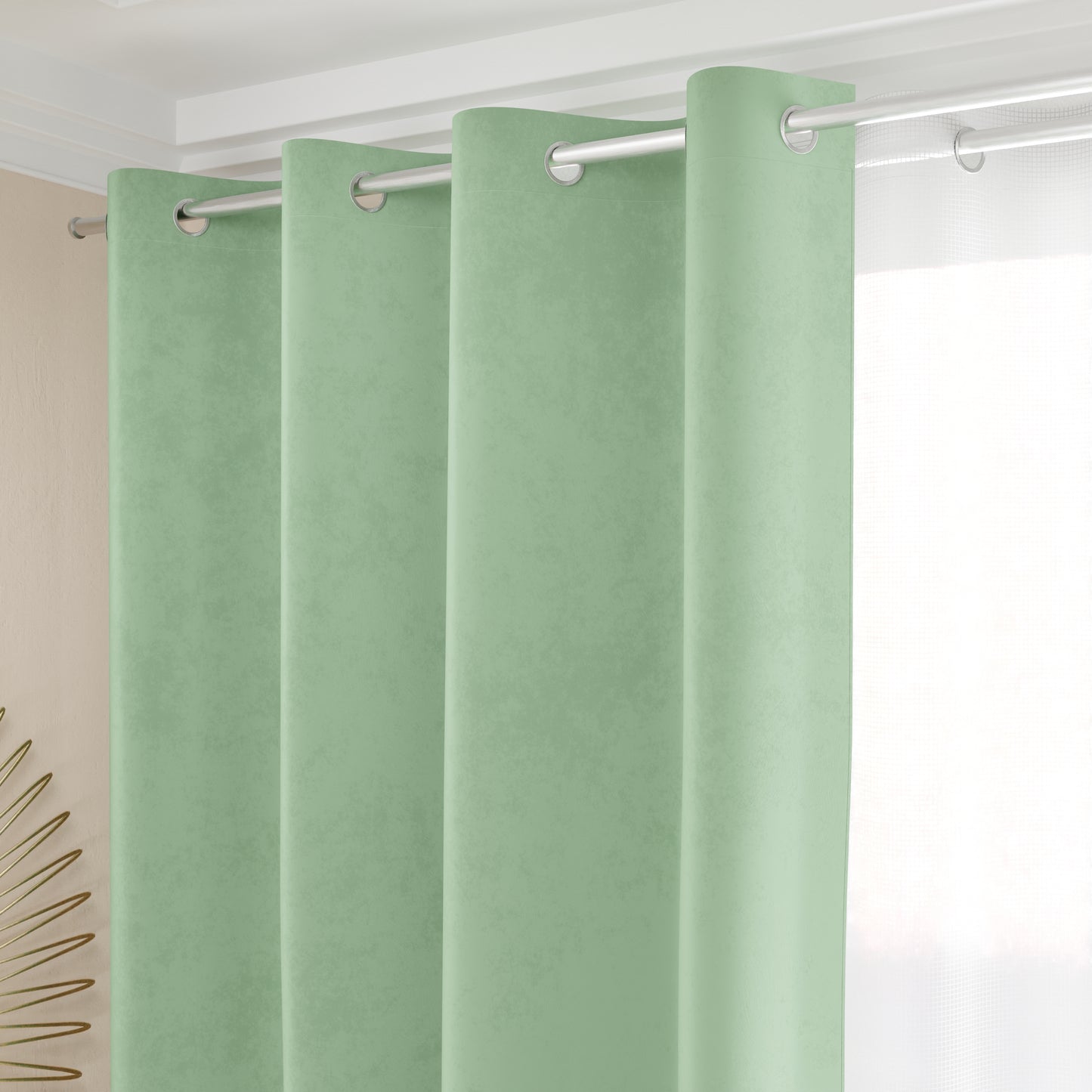 Tenda a Pannello in Velluto per Interni con Anelli, 140x280 cm, Salvia
