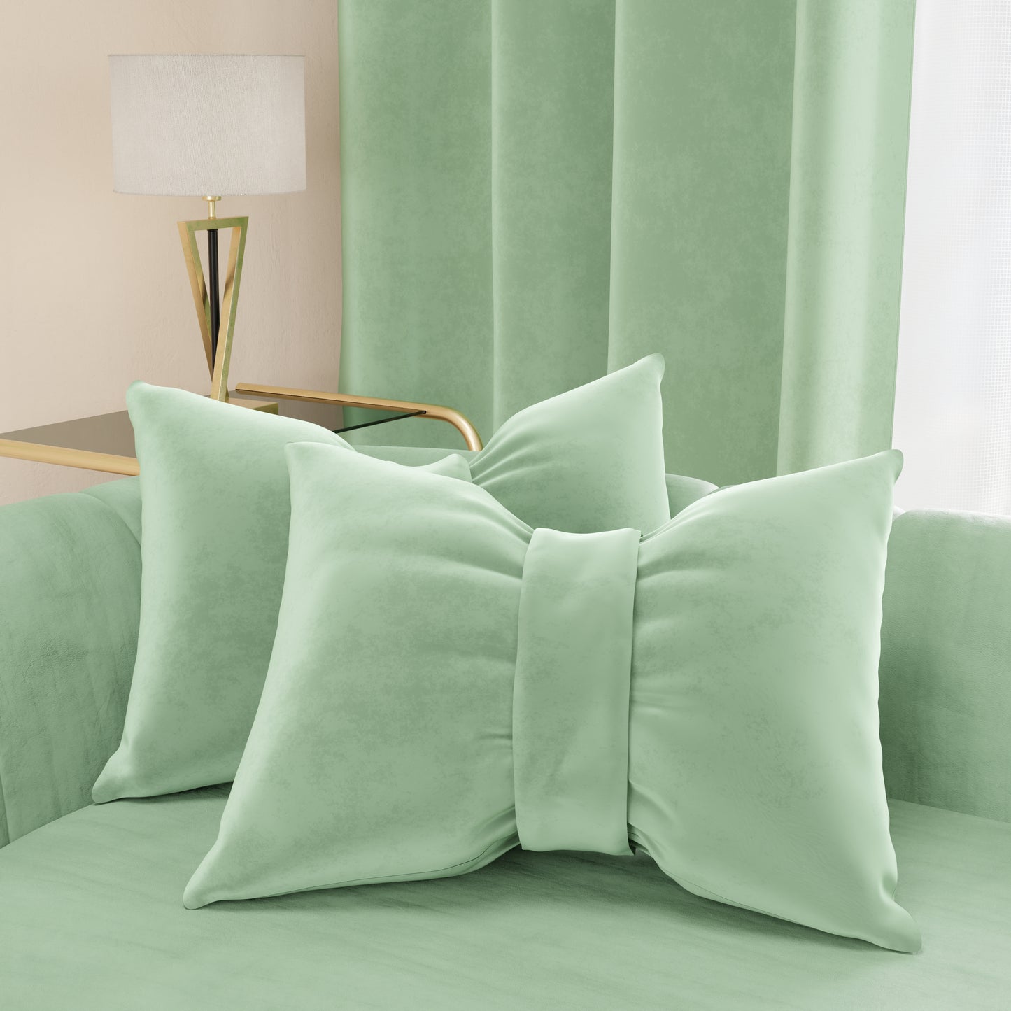 Coussin décoratif Noeud en velours 40x50 cm, coussin de canapé sauge