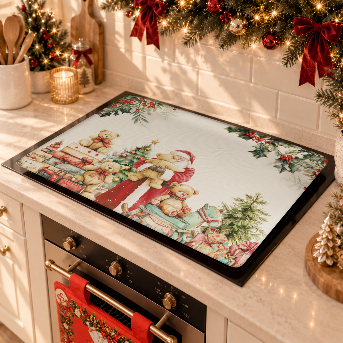 Housse de Plaque de Cuisson de Noël pour Cuisine en Impression Digitale Sweet Santa