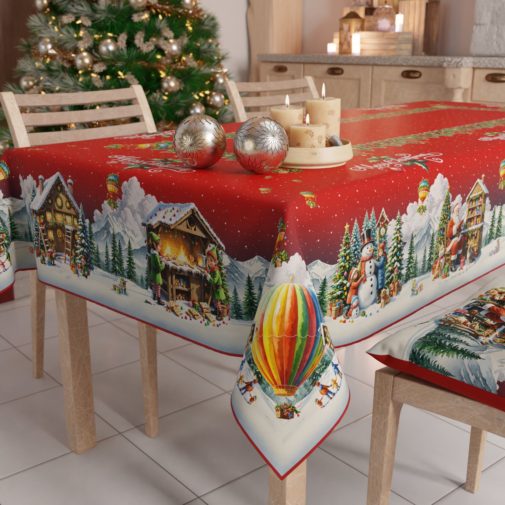 Tovaglia Natalizia Antimacchia Santa Village Copritavolo Natale Made in Italy | PETTI
