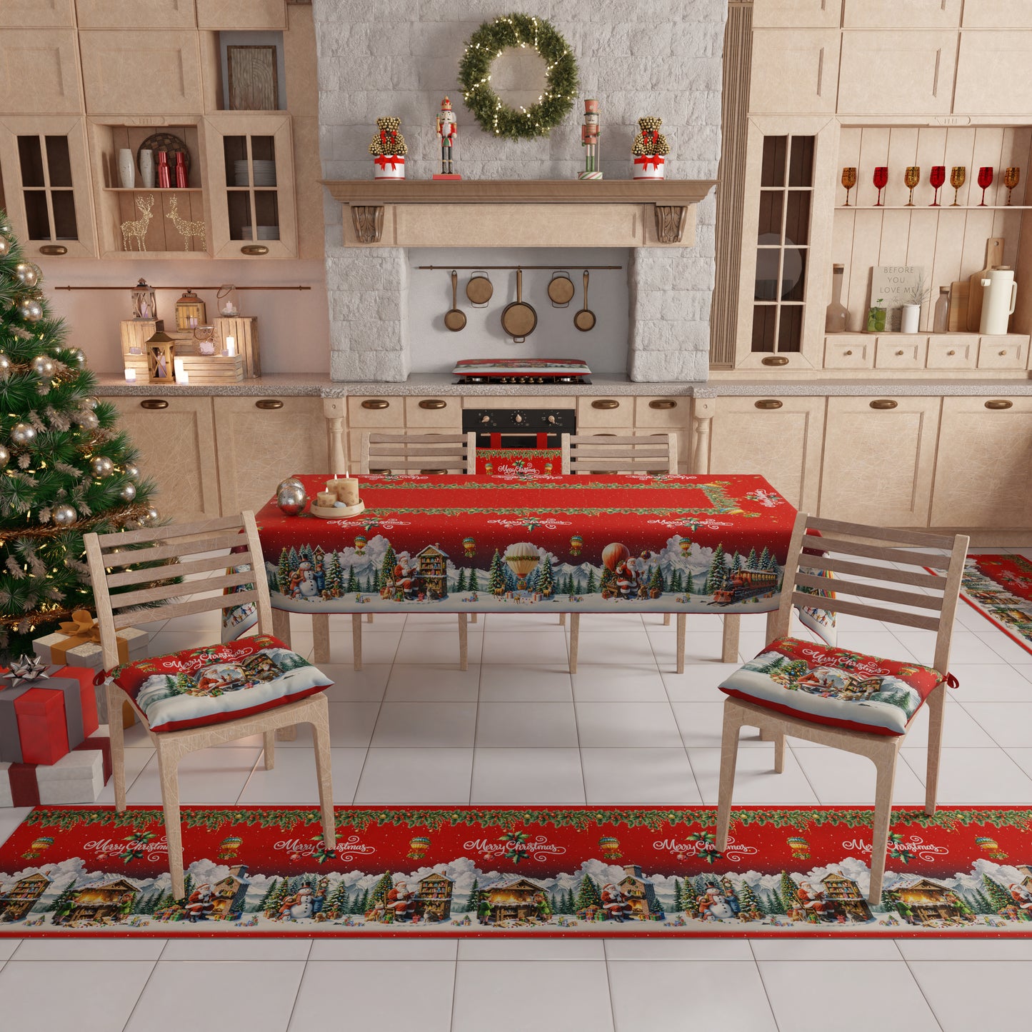 Tapis de Cuisine de Noël Antidérapant Passatoia de Noël Cuisine lavable Santa Village