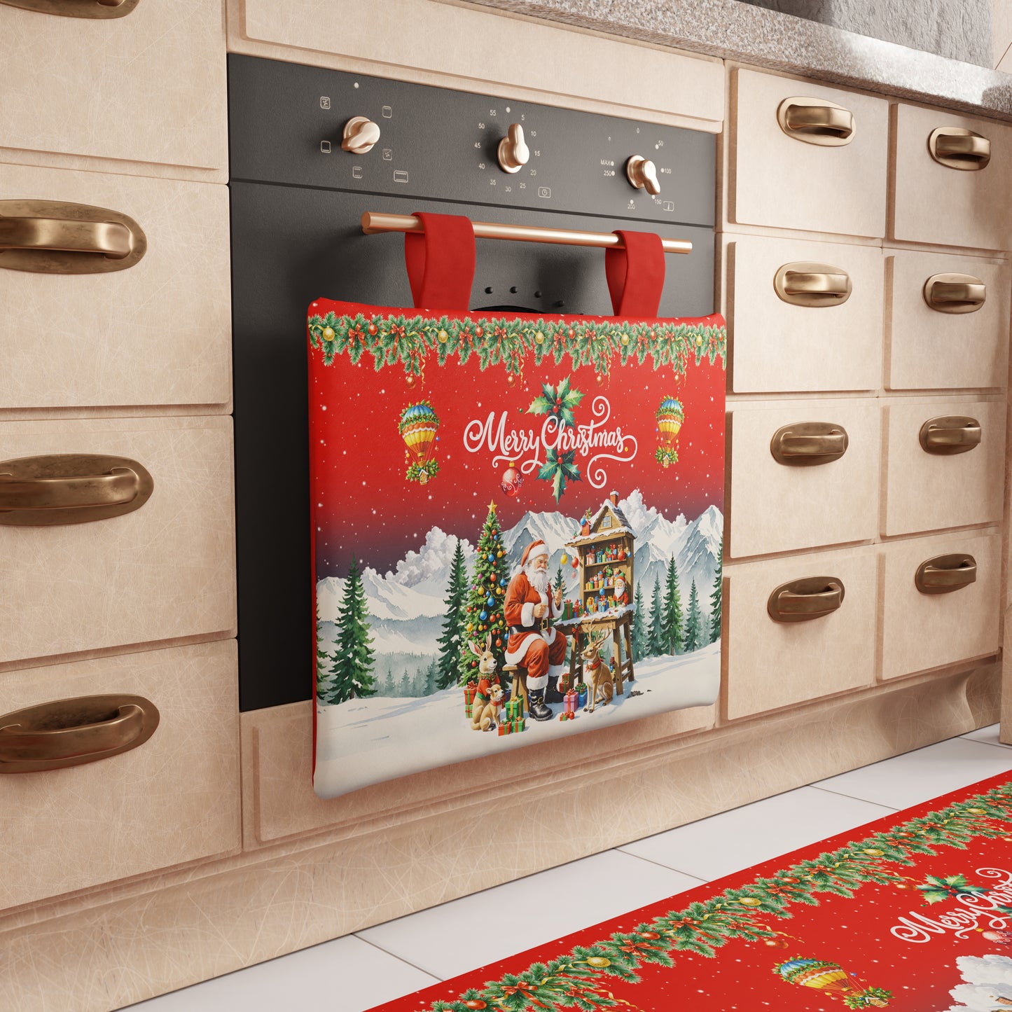 Housse de Four de Noël pour Cuisine en Impression Numérique Santa Village