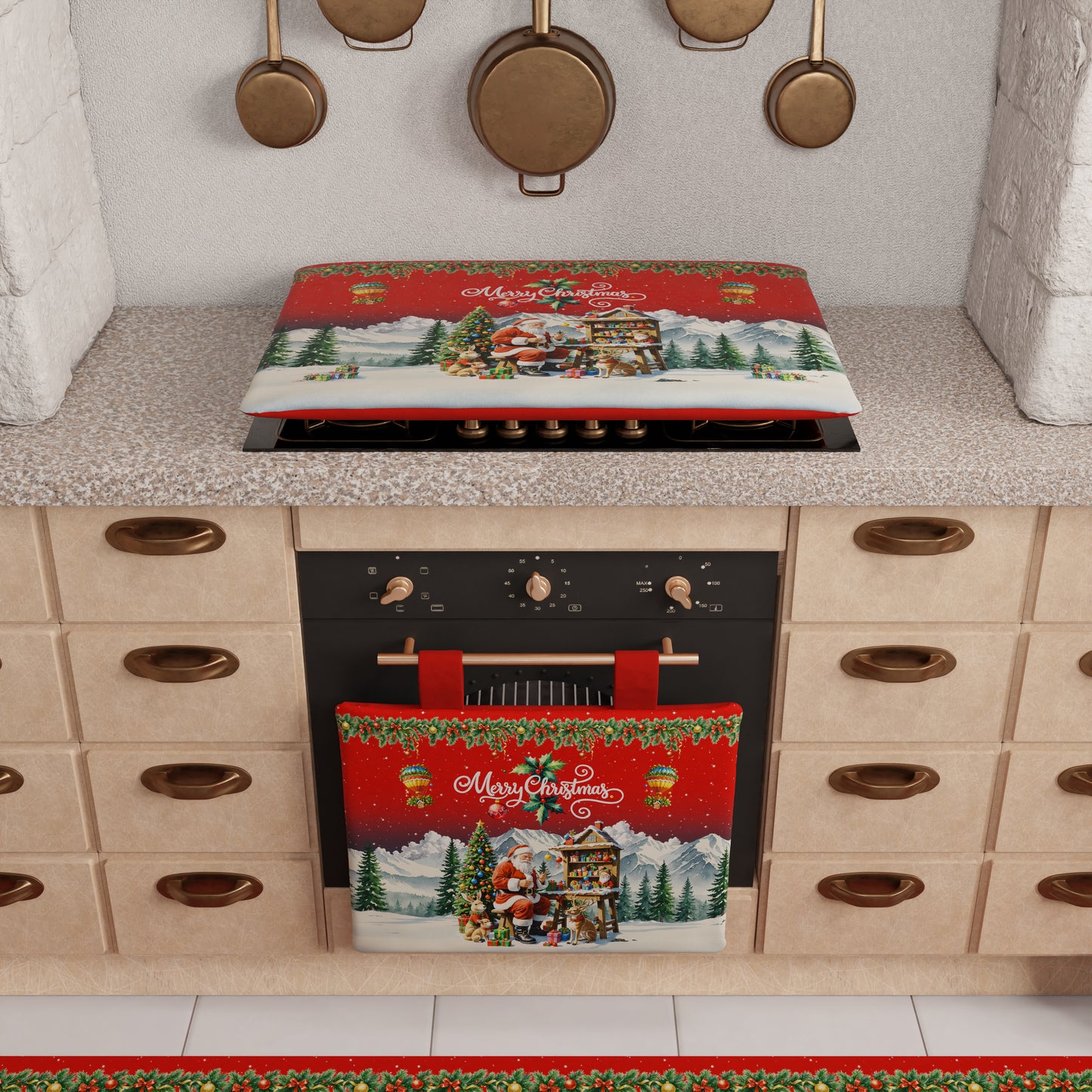 Housse de Four de Noël pour Cuisine en Impression Numérique Santa Village