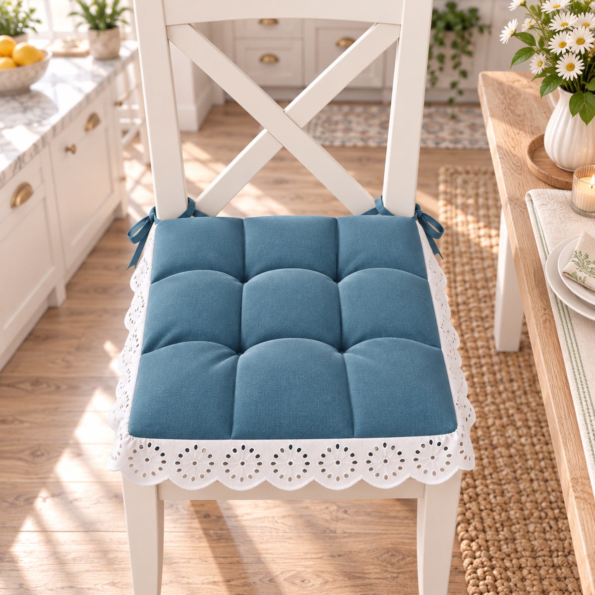 Cuscini per Sedie Quattro Punti in Tinta Unita Shabby Chic con Pizzo San Gallo Avion