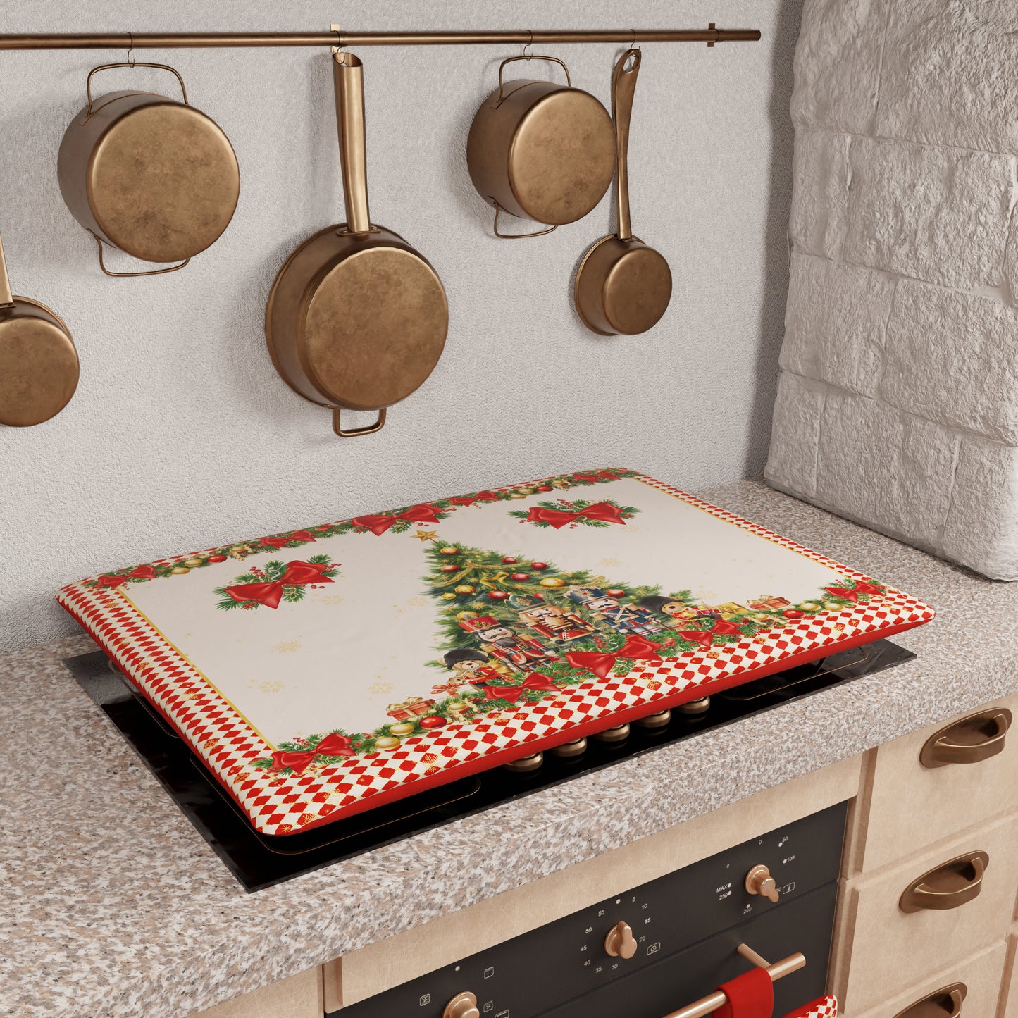 Housse de Plaque de Cuisson de Noël pour Cuisine en Impression Numérique Casse-Noisette Rouge
