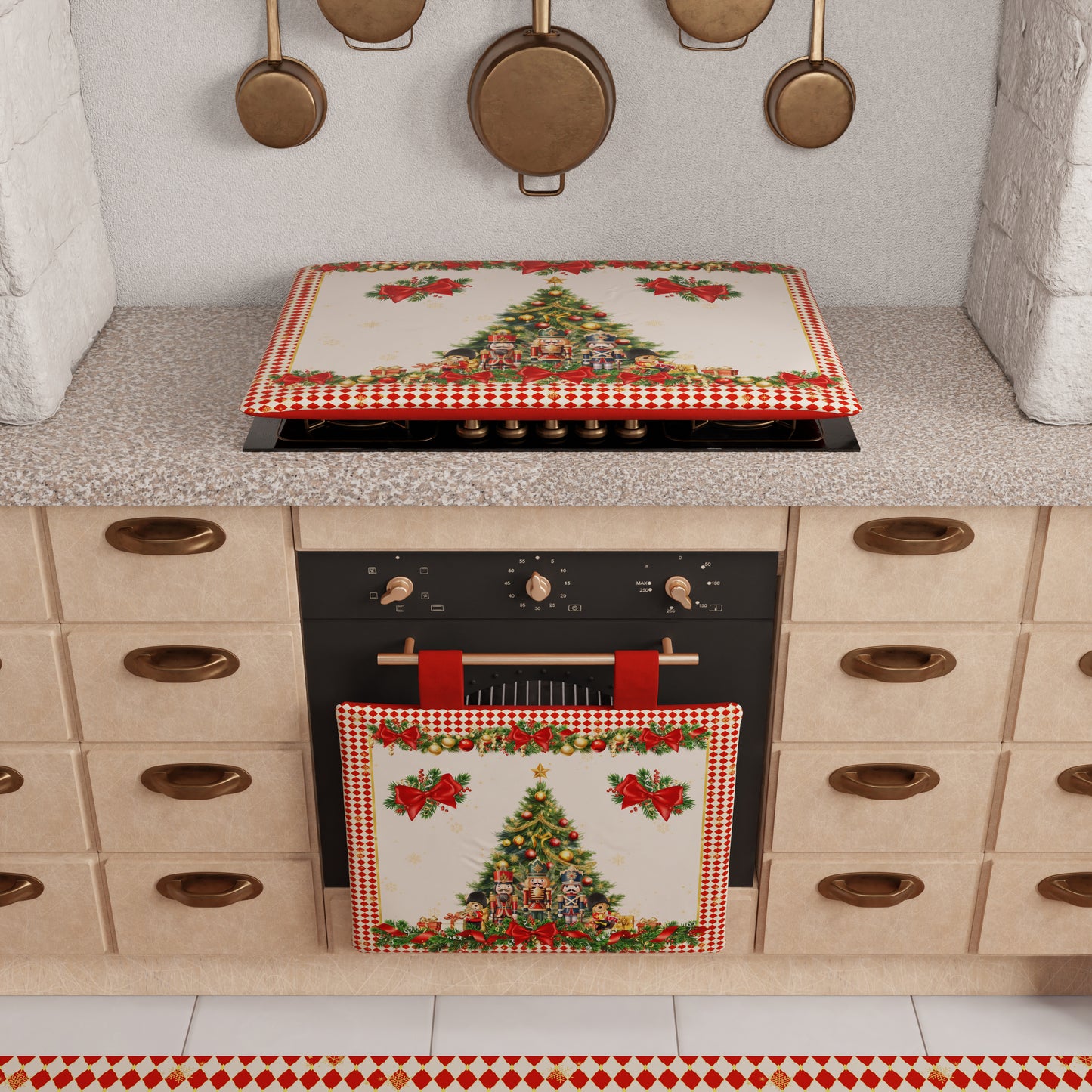 Housse de Plaque de Cuisson de Noël pour Cuisine en Impression Numérique Casse-Noisette Rouge
