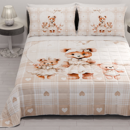 Couvre-lit matelassé printanier et automnal en impression numérique Teddy Love Taupe