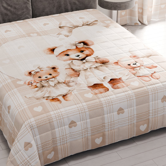 Couvre-lit matelassé printanier et automnal en impression numérique Teddy Love Taupe