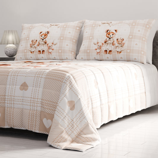 Couvre-lit matelassé printanier et automnal en impression numérique Teddy Love Taupe