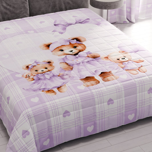 Trapuntino Copriletto Primaverile Autunnale in Stampa Digitale Teddy Love Lilla