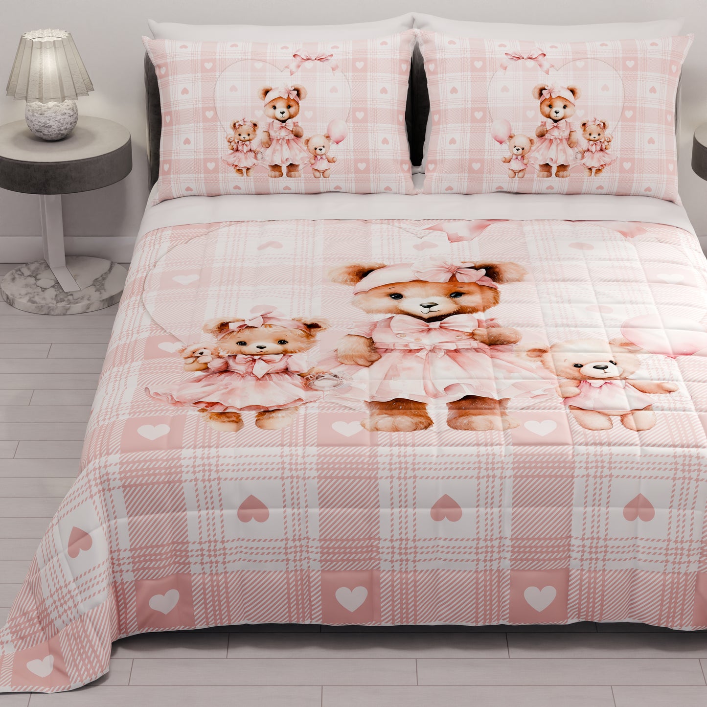 Couvre-lit matelassé printanier et automnal en impression numérique Teddy Love Rose